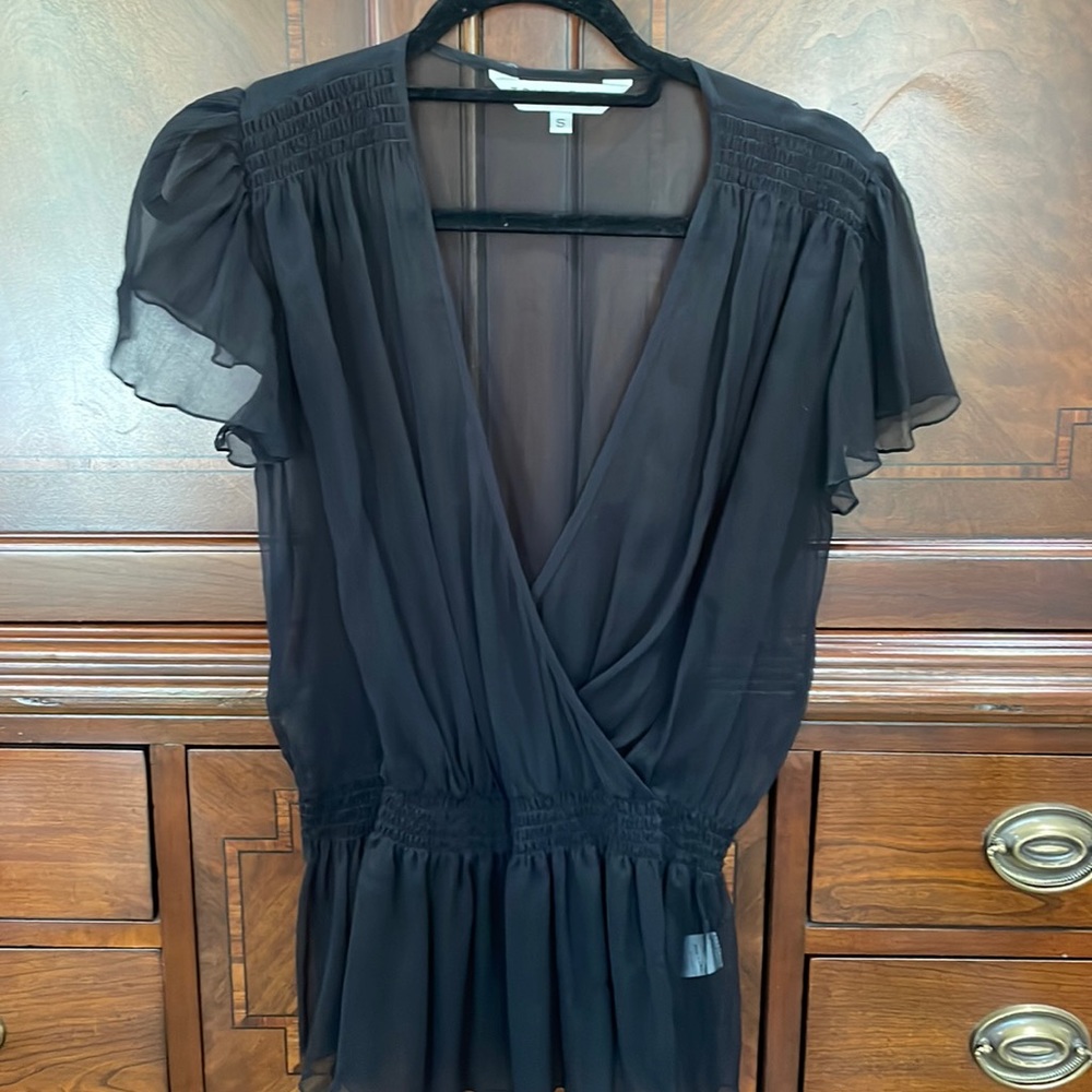 Trina Turk Black Black Chiffon Flutter Sleeve Blouse